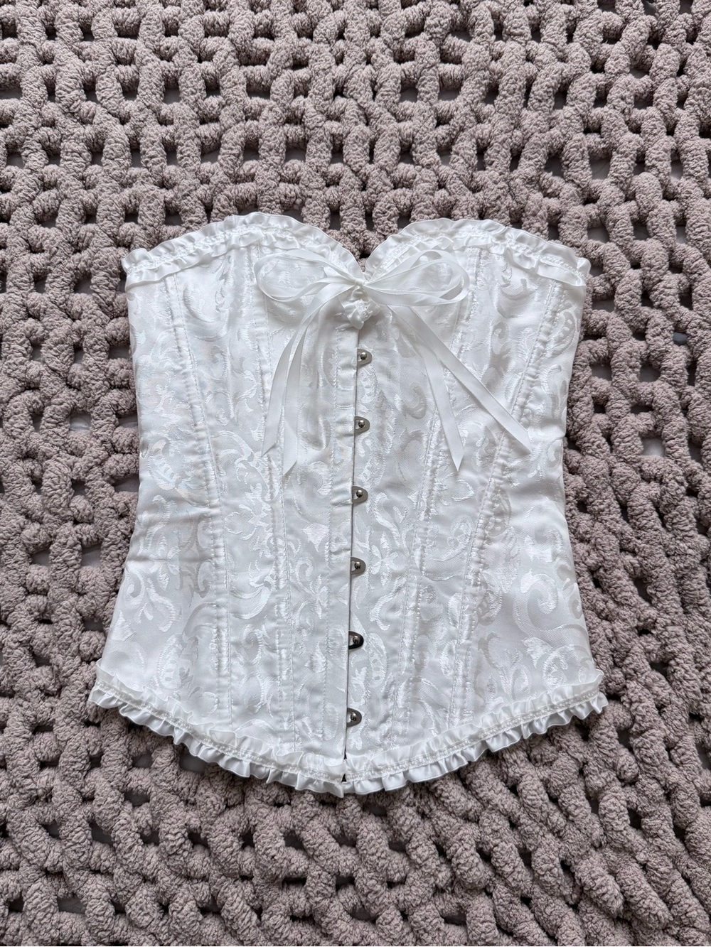 White Sexy Push Up Corset Top Size XS Floral Boned Overbust Bustier Top